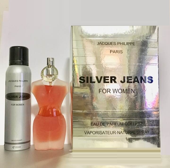 Silver Jeans Perfume Gift Set for women - 3.6oz Eau De Perfume Spray, and 6.7oz Deodorant Spray